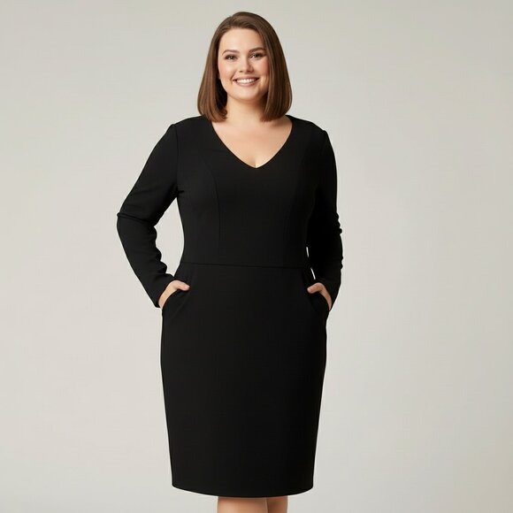 Talbots Black Office Wear V Neck Dress 14 - Picture 1 of 7